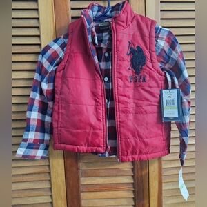 U.S. Polo Assn. Kids Puffer Vest + Plaid Button‑Down Shirt Set | Size 4 NWT